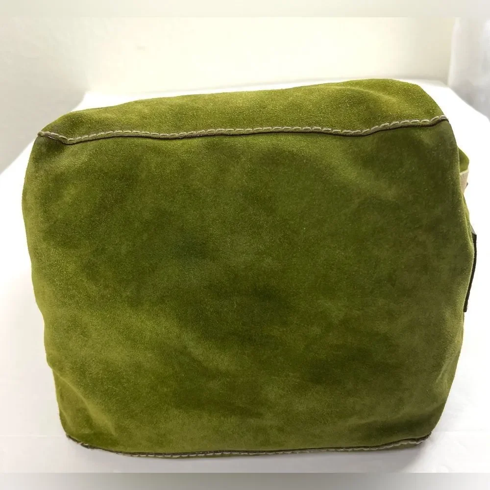 Vintage Ruehl No. 925 Green Suede and Brown Leather Tote
